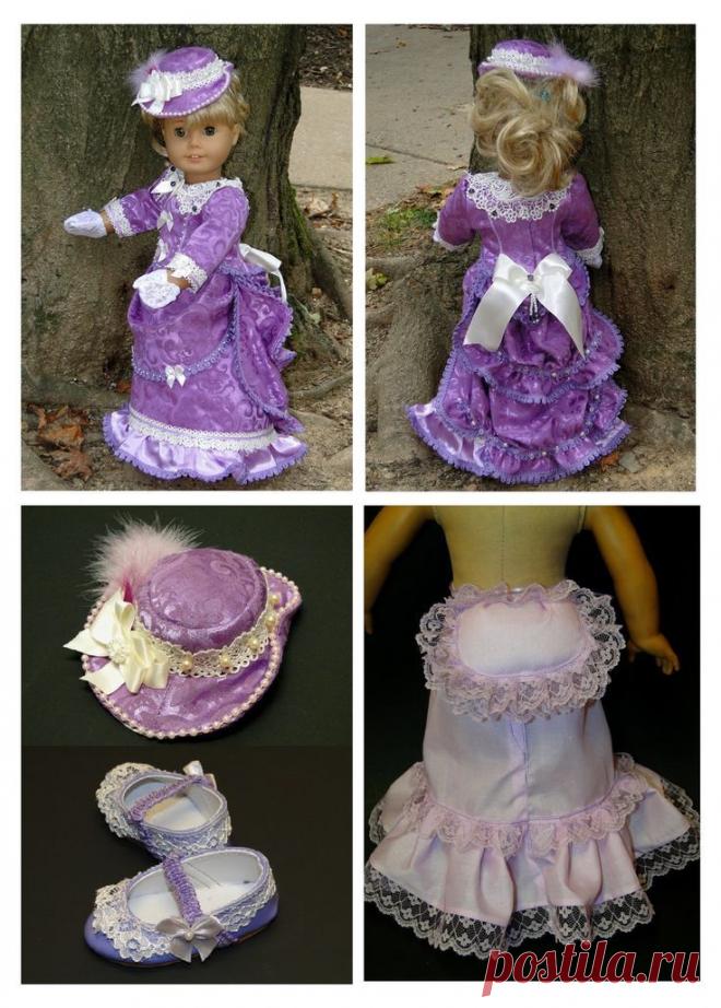 OOAK 1870's Victorian Era 7 PS Gown- Lavender & Ivory - 18" American Girl Doll…