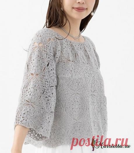 Джемпер крючком крупными ажурными мотивами