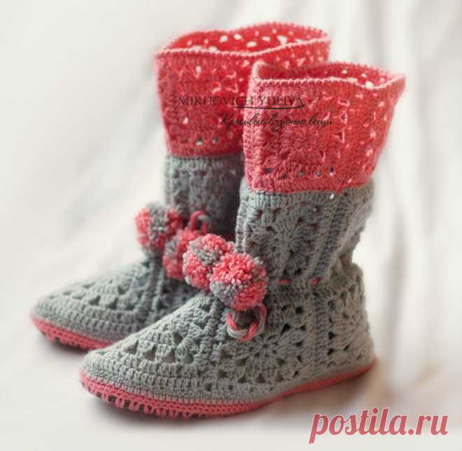 Вяжем крючком домашние сапожки - Ярмарка Мастеров - ручная работа, handmade