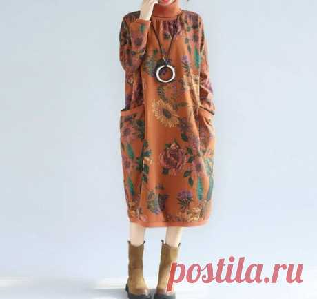 Women's Dresses Winter, loose large size dress, cotton high collar dress, plus velvet dress, Women Long bottoming dress 【Fabric】 Cotton(with velvet inside) 【Color】 gray, caramel color 【Size】 Shoulder width is not limited Bust 122cm / 48 Shoulder + Sleeve Length 59cm / 23 Length 102cm / 40   Have any questions please contact me and I will be happy to help you.