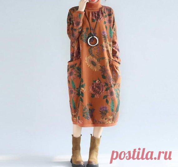 Women's Dresses Winter, loose large size dress, cotton high collar dress, plus velvet dress, Women Long bottoming dress 【Fabric】 Cotton(with velvet inside) 【Color】 gray, caramel color 【Size】 Shoulder width is not limited Bust 122cm / 48 Shoulder + Sleeve Length 59cm / 23 Length 102cm / 40   Have any questions please contact me and I will be happy to help you.