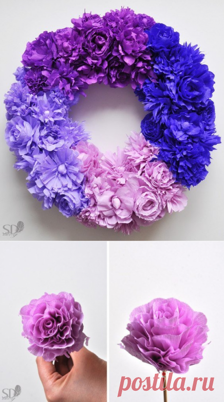 Цветочный венок из гофрированной бумаги / Детское творчество в детском саду: аппликации и поделки из цветной бумаги, картона для детей / Ёжка - стихи, загадки, творчество и уроки рисования для детей