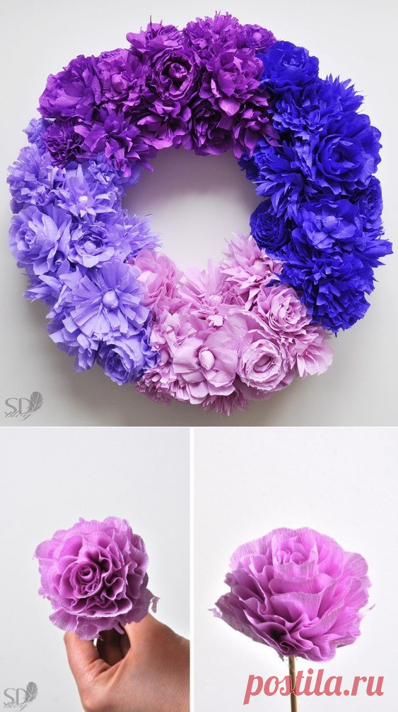 Цветочный венок из гофрированной бумаги / Детское творчество в детском саду: аппликации и поделки из цветной бумаги, картона для детей / Ёжка - стихи, загадки, творчество и уроки рисования для детей