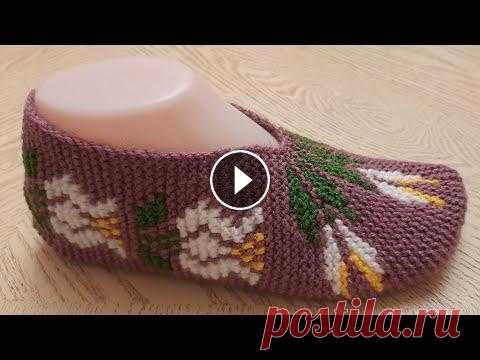 Тапочки-следки на двух спицах без швов №60. / patik modelleri подошва 24-25 см....