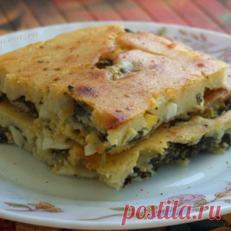 Заливной пирог с щавелем и зеленым луком