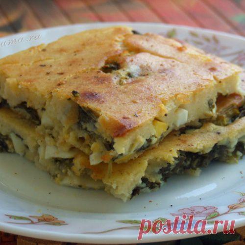 Заливной пирог с щавелем и зеленым луком