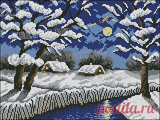Скриншот схемы вышивки крестом 'Зимняя ночь' на Крест X.ru