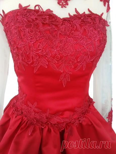 Сексуальный тёмный красный короткая Mini кружево ну вечеринку платье длинный рукав атлас пром платье бальное платье возвращения на родину платья купить на AliExpress