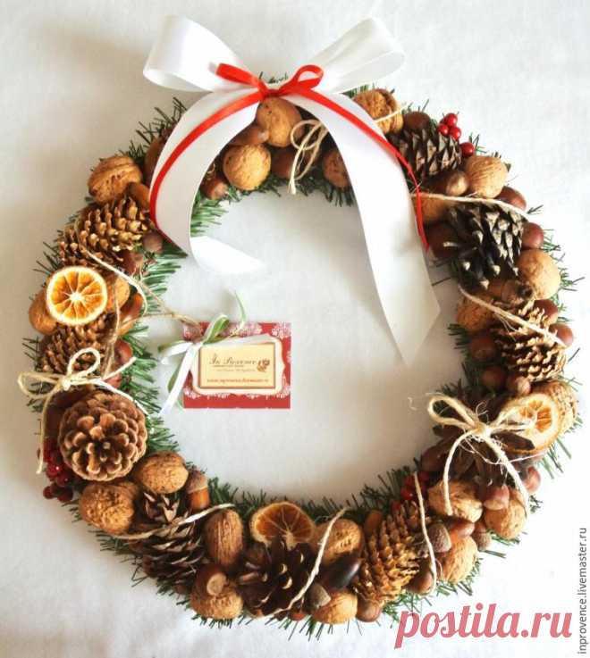 Делаем новогодний венок из шишек и орехов - Ярмарка Мастеров - ручная работа, handmade
