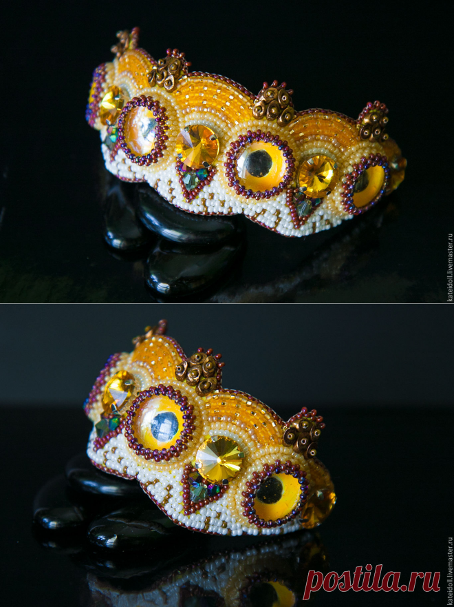 Купить Браслет "Легенды ночных стражей" - желтый, Медовый, золотой, коричневый, медный, совы, сова