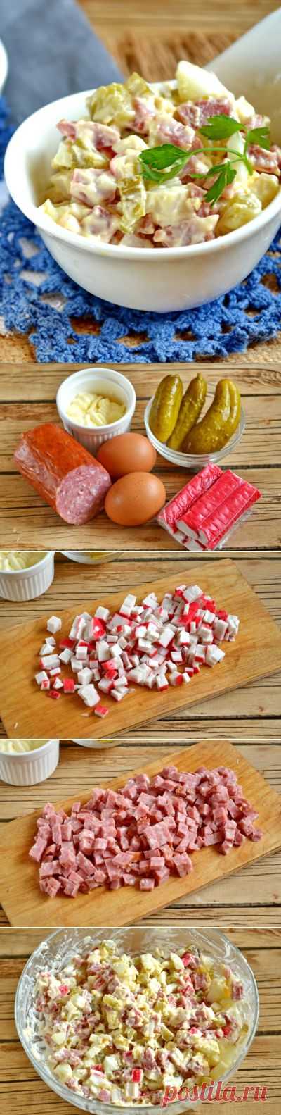 Салат с копченой колбасой и крабовыми палочками. Рецепт с фото. | Еда XXI века. Кулинарный блог Тимошина Алексея.