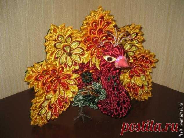 Жар-птица и павлин в технике канзаши - Ярмарка Мастеров - ручная работа, handmade