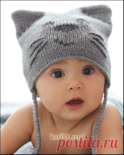 Шапка с ушками "Кот" для ребенка вязаная спицами | knitt.net | Все о вязании