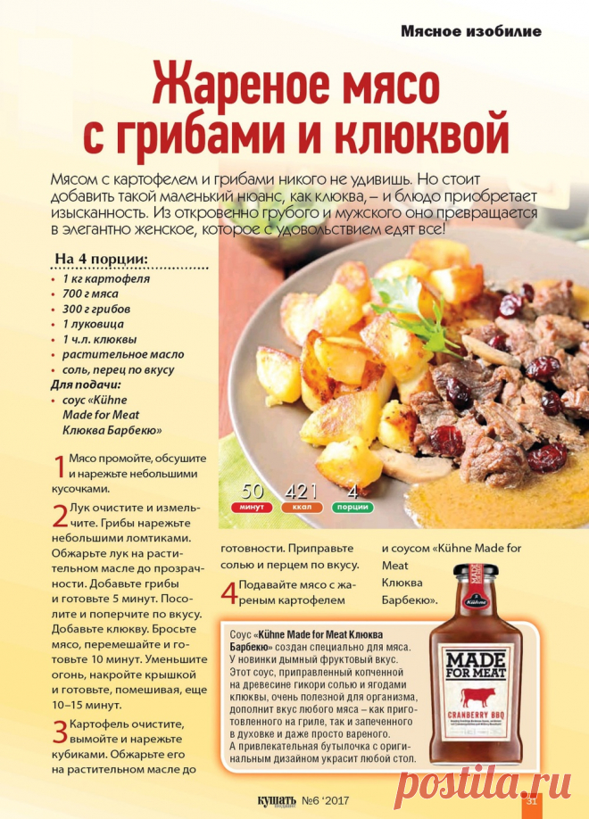 Жареное мясо с грибами и клюквой