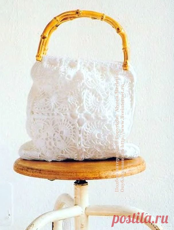 Изысканная сумочка крючком из мотивов ...от Let's knit (Япония).