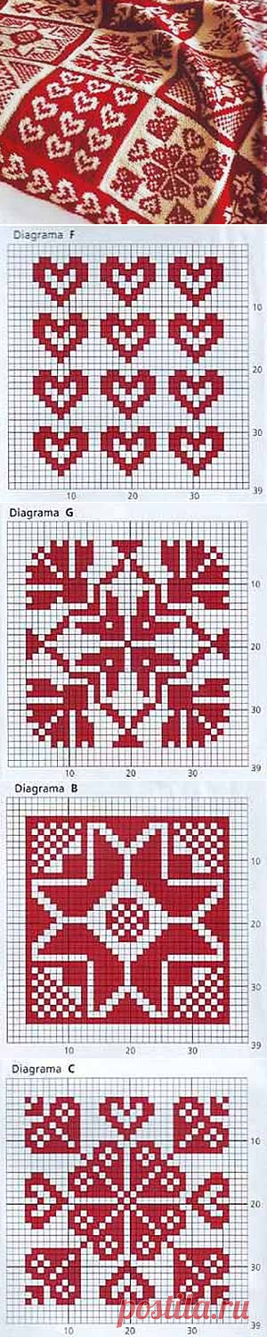 Подборка красно-белых жаккардовых узоров