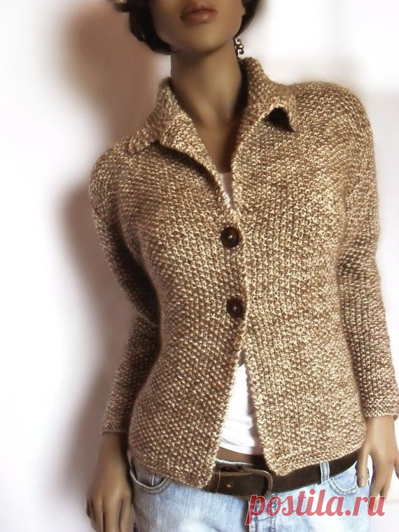 Womens Hand knit Jacket Merino wool sweater Mohair cardigan