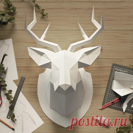 Купить набор для склейки головы оленя из бумаги от Polygonal Paper | Mellroot