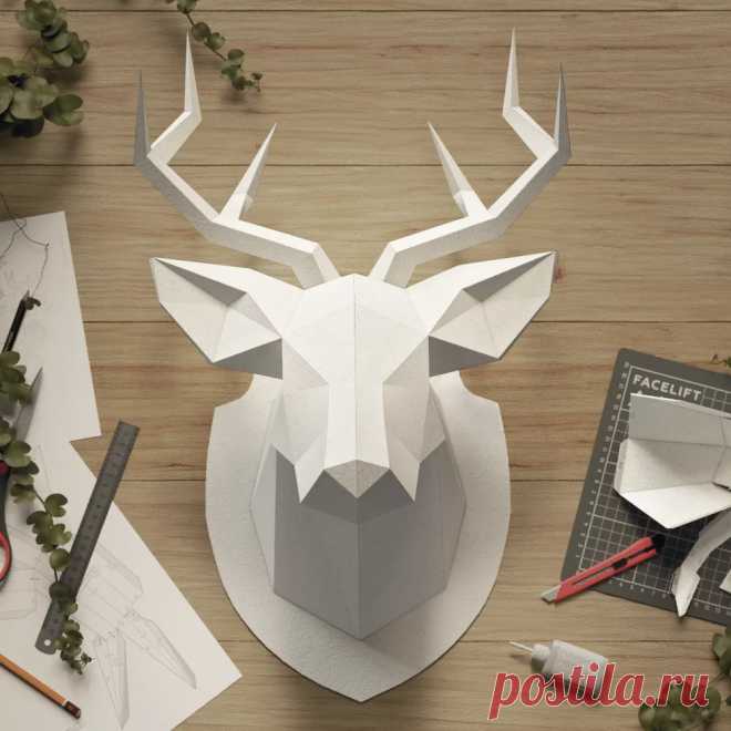 Купить набор для склейки головы оленя из бумаги от Polygonal Paper | Mellroot