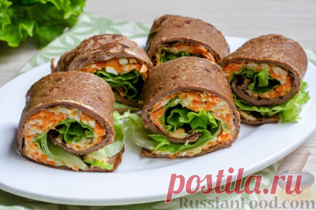 Рецепт: Печёночные блинные рулетики с морковью и плавленым сыром на RussianFood.com