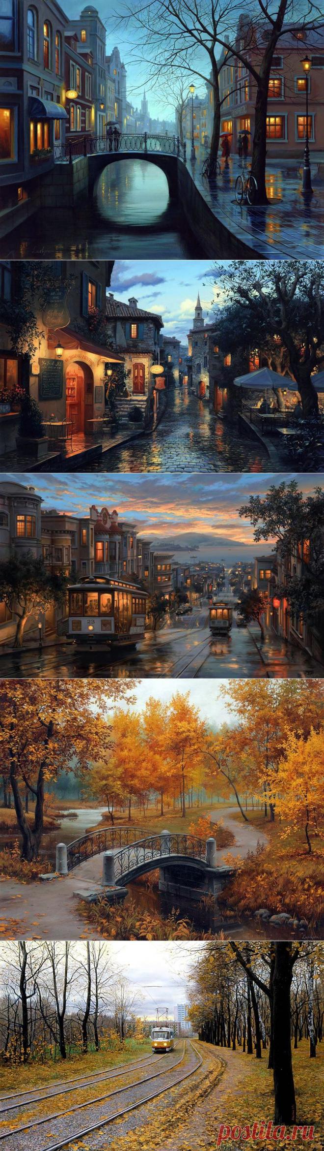 Сумерки в городе. Художник Евгений Лушпин..