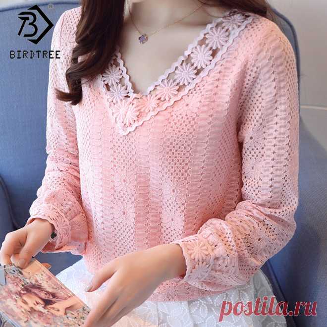 XXL крючком Для женщин Кружево Блузки для малышек с длинным рукавом Дамы Топы корректирующие модные Блузки для малышек розовый БЕЛЫЕ РУБАШКИ 2018 Новинка весны женские Костюмы t81029a купить на AliExpress