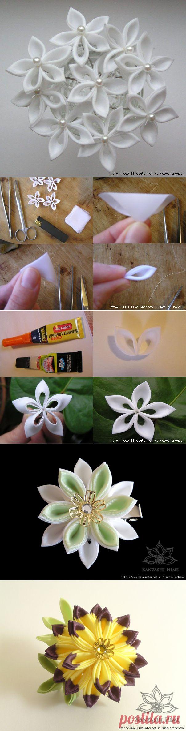 Цветы в технике Канзаши...Фото идеи для вдохновения!.