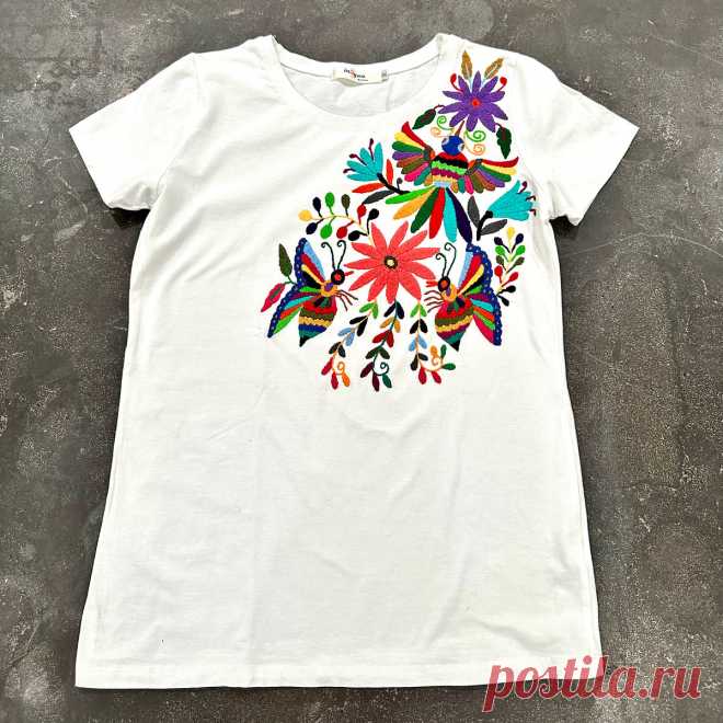 Otomi T-shirt Beautiful, one of a kind, completely hand embroidered t-shirt by our Otomi artisans partners from Tenango de Doria, Hidalgo Mexico. Each t-shirt design is hand drawn by skilled Otomi artisans and later hand embroidered. The process takes about two weeks. Each T-shirt is truly unique! No other like it! Details:If you li