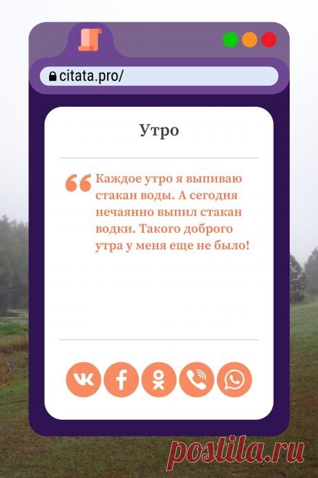 Цитата про «Утро» — Каждое утро я выпиваю стакан воды. А сегодня…