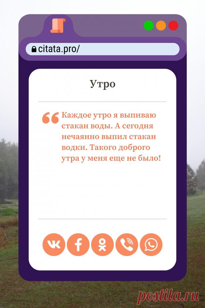 Цитата про «Утро» — Каждое утро я выпиваю стакан воды. А сегодня…