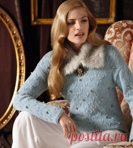 Нежный джемпер с бусинами: вяжем своими руками!