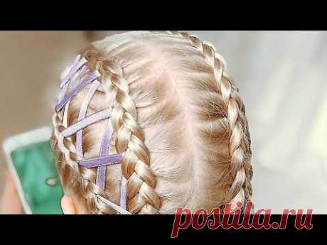 Прически НА КАЖДЫЙ ДЕНЬ для длинных средних волос / Косы с лентой / Красивая прическа в школу