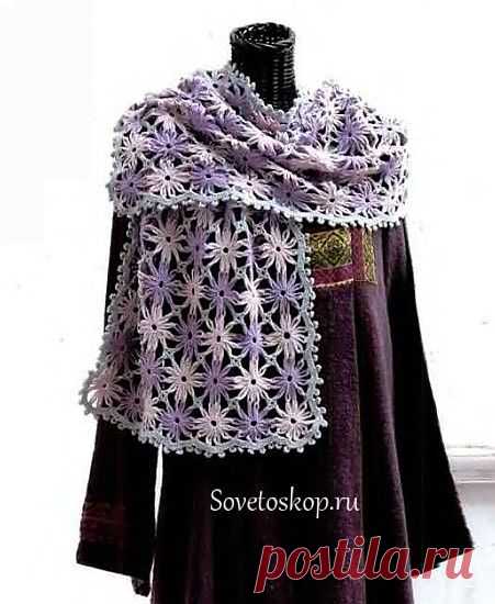 Палантин из цветочных мотивов крючком / sovetoskop.ru