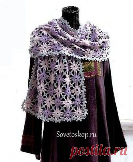 Палантин из цветочных мотивов крючком / sovetoskop.ru