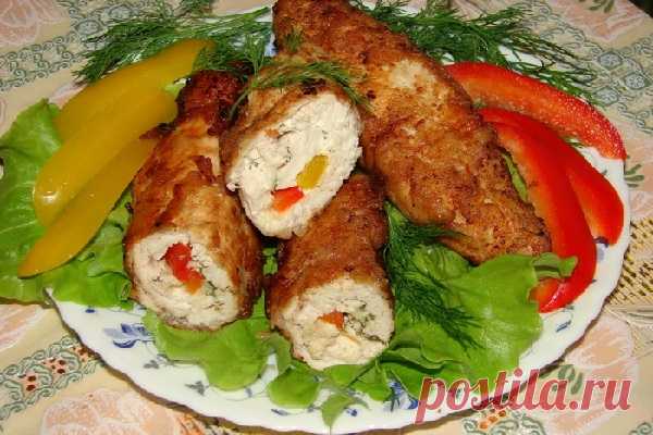 Куриные рулетики с сыром и сладким перцем — Готовим дома