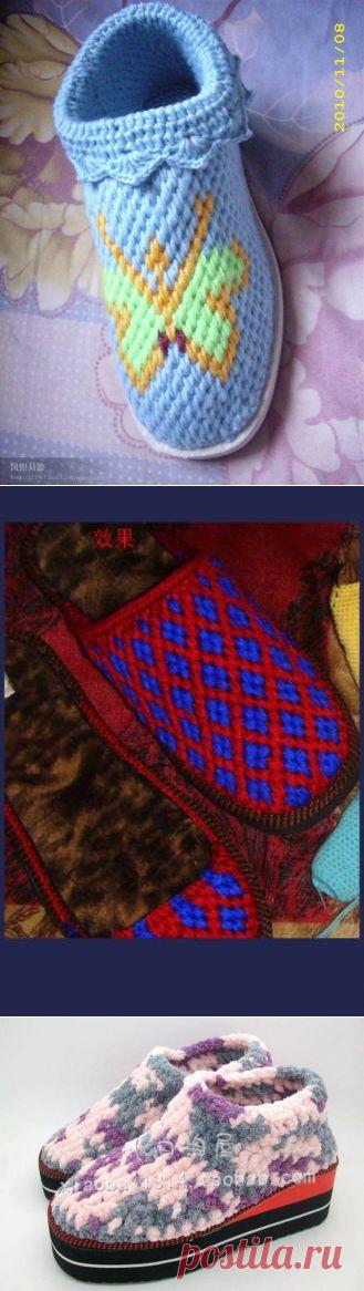 Очень красивые тапочки крючком