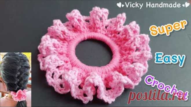 Super Easy Crochet Valentine Hair Scrunchies / Crochet Tutorial/ ถักยางรัดผมโครเชต์ง่ายมากๆ