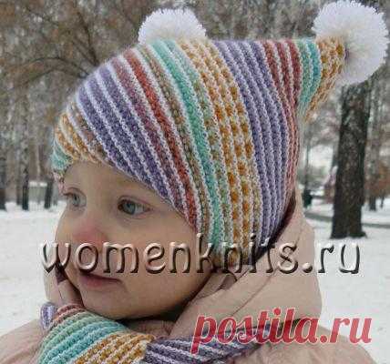 Детская шапочка и шарфик спицами