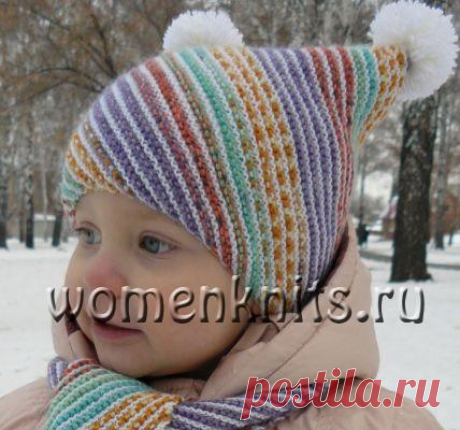 Детская шапочка и шарфик спицами