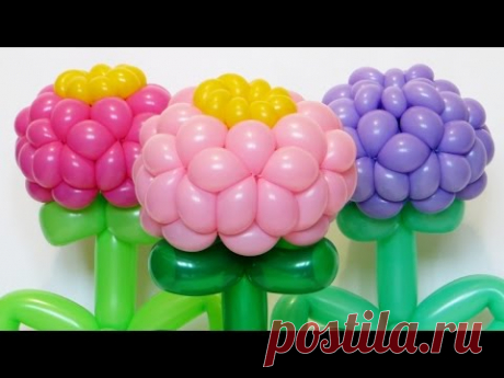 Цветок цинния из шаров / Zinnia flower of balloons (Subtitles)