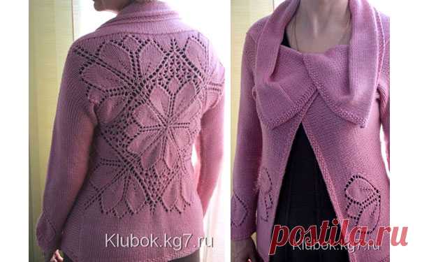 Вязаный кардиган Dahlia. Спицы Эффектный вязаный кардиган Dahlia (георгин) с ажурной спинкой.