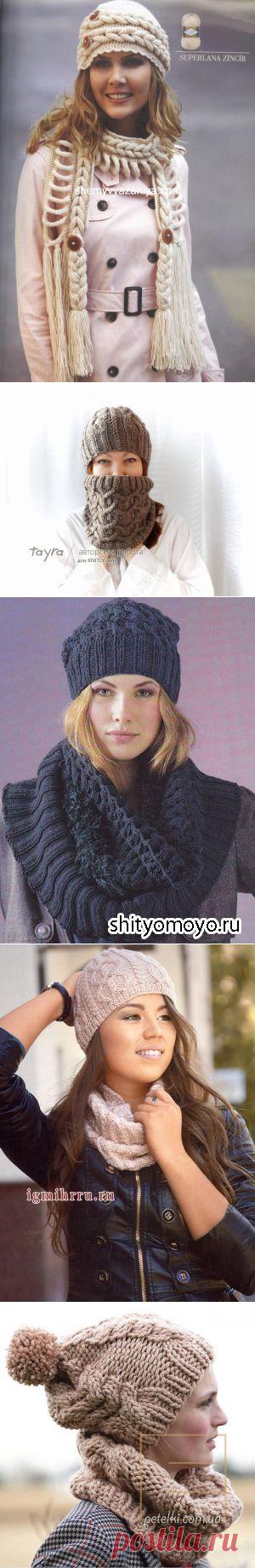 Вязаные комплекты с аранскими узорами: шапочки и снуды - Рукоделие