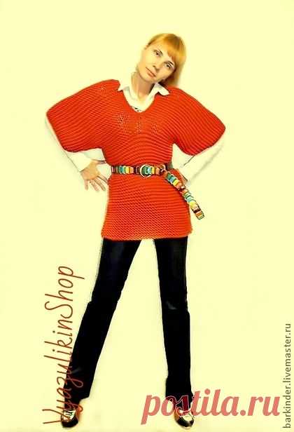 Вязаная туника "Офисный помаранжик" - рыжий,однотонный,туника,туника вязаная