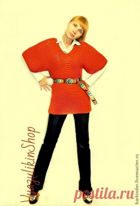 Вязаная туника &quot;Офисный помаранжик&quot; - рыжий,однотонный,туника,туника вязаная