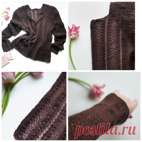 Жакет вязаный из кид мохера ажурный