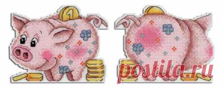 Happy Piggy Bank P-334 Plastic Canvas Counted Cross Stitch Kit — Wizardi