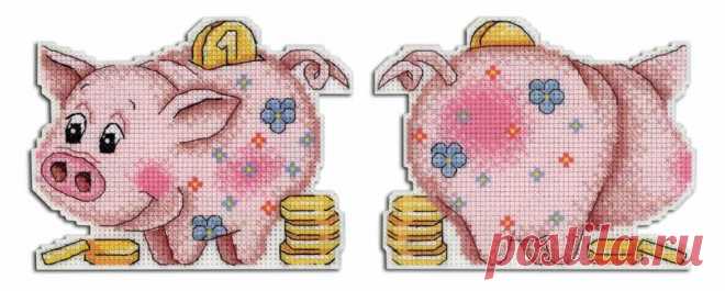 Happy Piggy Bank P-334 Plastic Canvas Counted Cross Stitch Kit — Wizardi