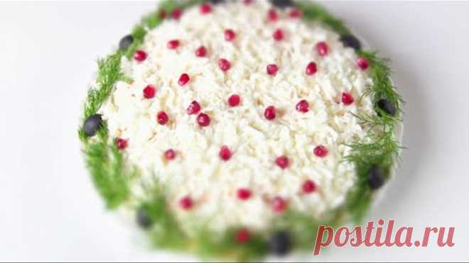 Слоеный салат из отварной говядины с грибами «Зимняя сказка»