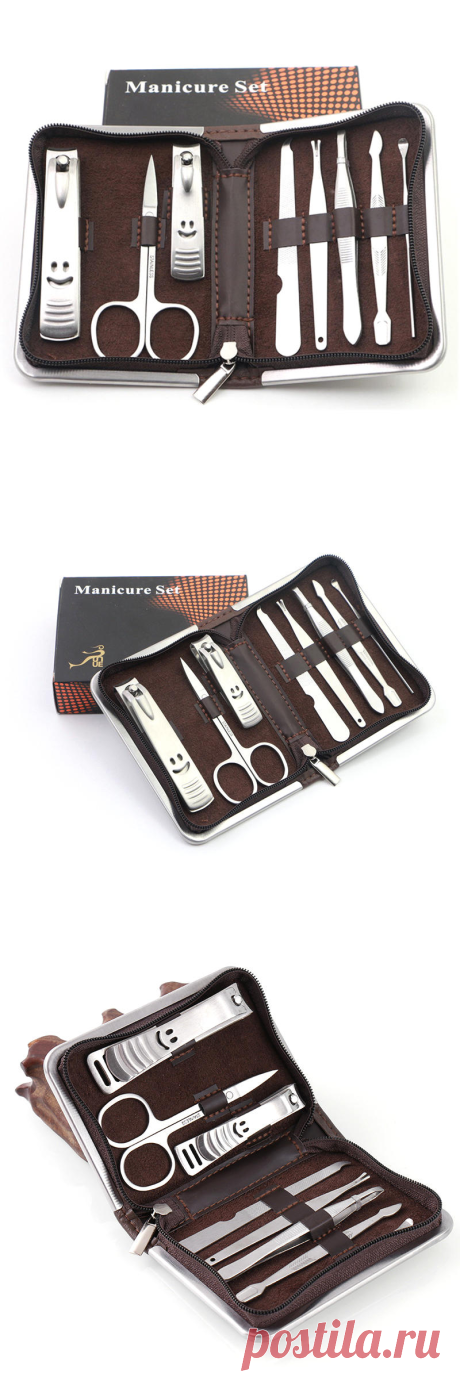 10pcs stainless steel nail clipper set manicure tools kit eyebrow hair scissors groom tweezers   at Banggood