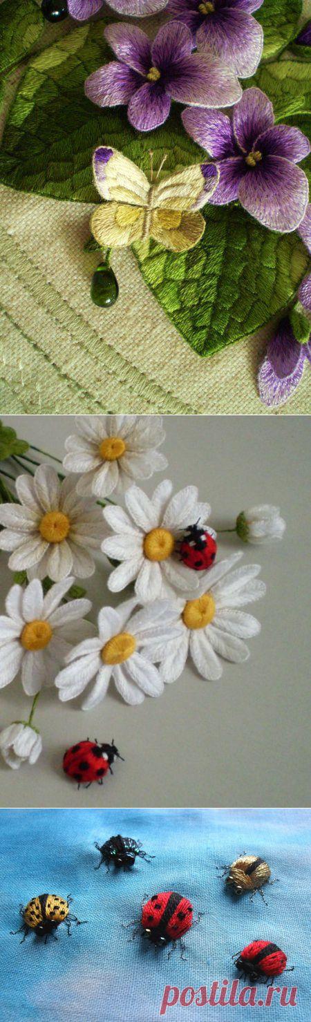 Объемная гладь — приемы вышивки — Рукоделие